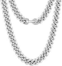 Hochwertige 12mm Panzerkette 18K Gold Kubanische Gliederkette - Silber