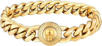 Gold beschichtetes Herren Armband mit Totenkopf-Verschluss