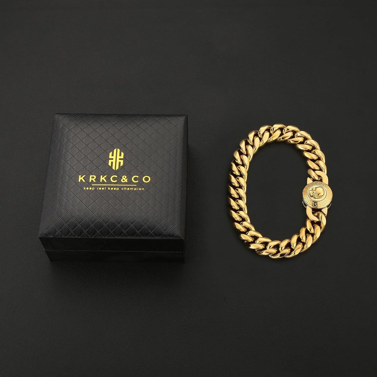 Herren Armband Löwe Totenkopf Verschluss 18K Gold Panzerarmband 20.3cm