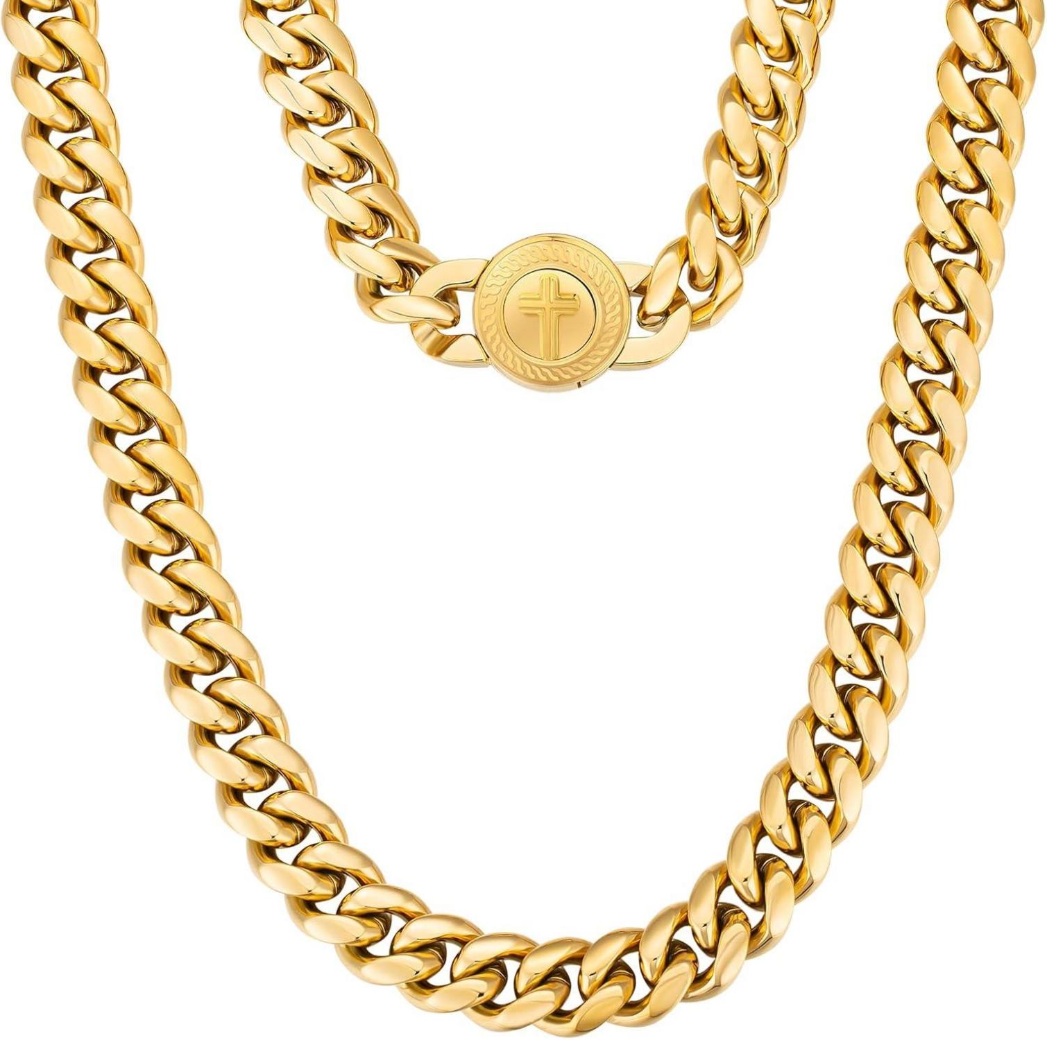 12mm Herren Panzerkette Löwe/Totenkopf 18K Gold plattiert Cuban Link