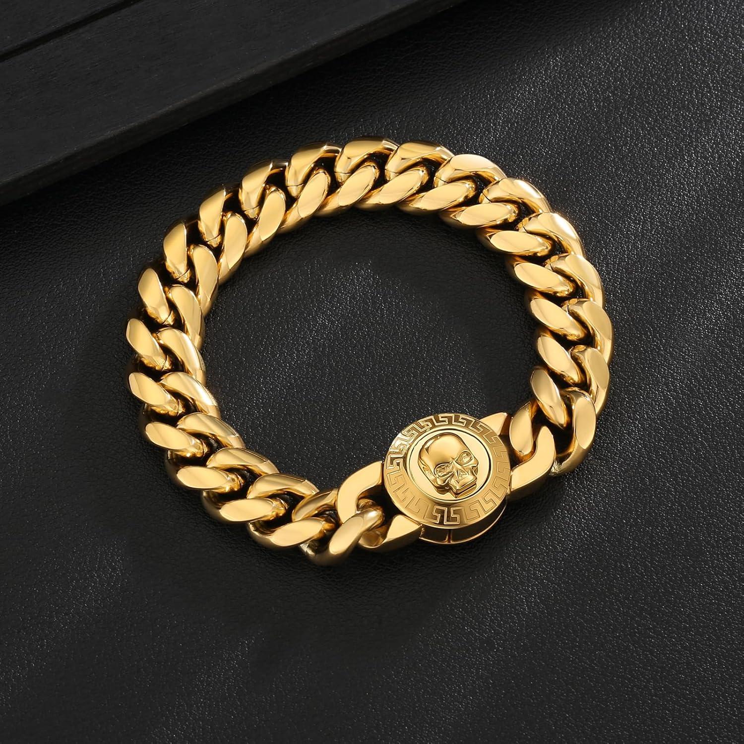 Herren Armband Löwenkopf Verschluss 18K Gold Cuban Link
