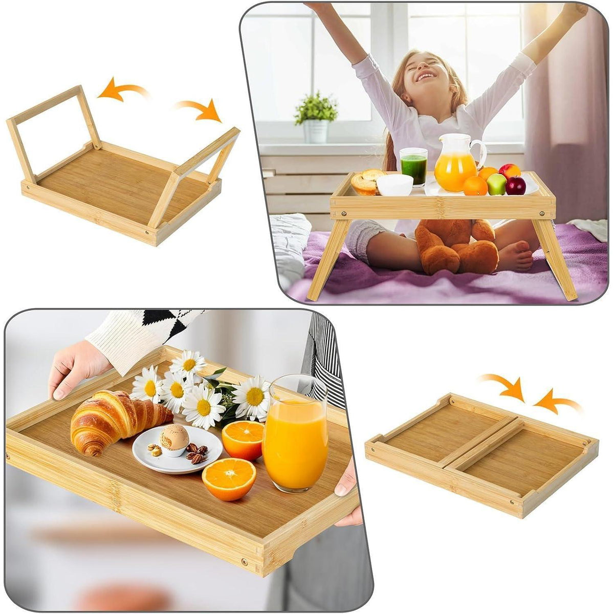 Betttablett Bambus mit klappbaren Beinen, Serviertablett & Laptop Tisch