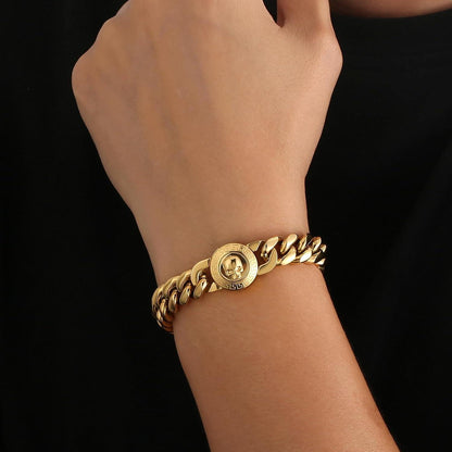 Herren Armband Löwe Kopf Totenkopf 18K Gold Panzer Cuban Hip