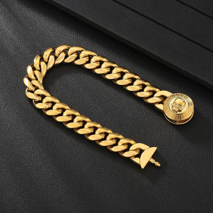 Herren Gold Cuban Link Armband Totenkopf Verschluss 12mm