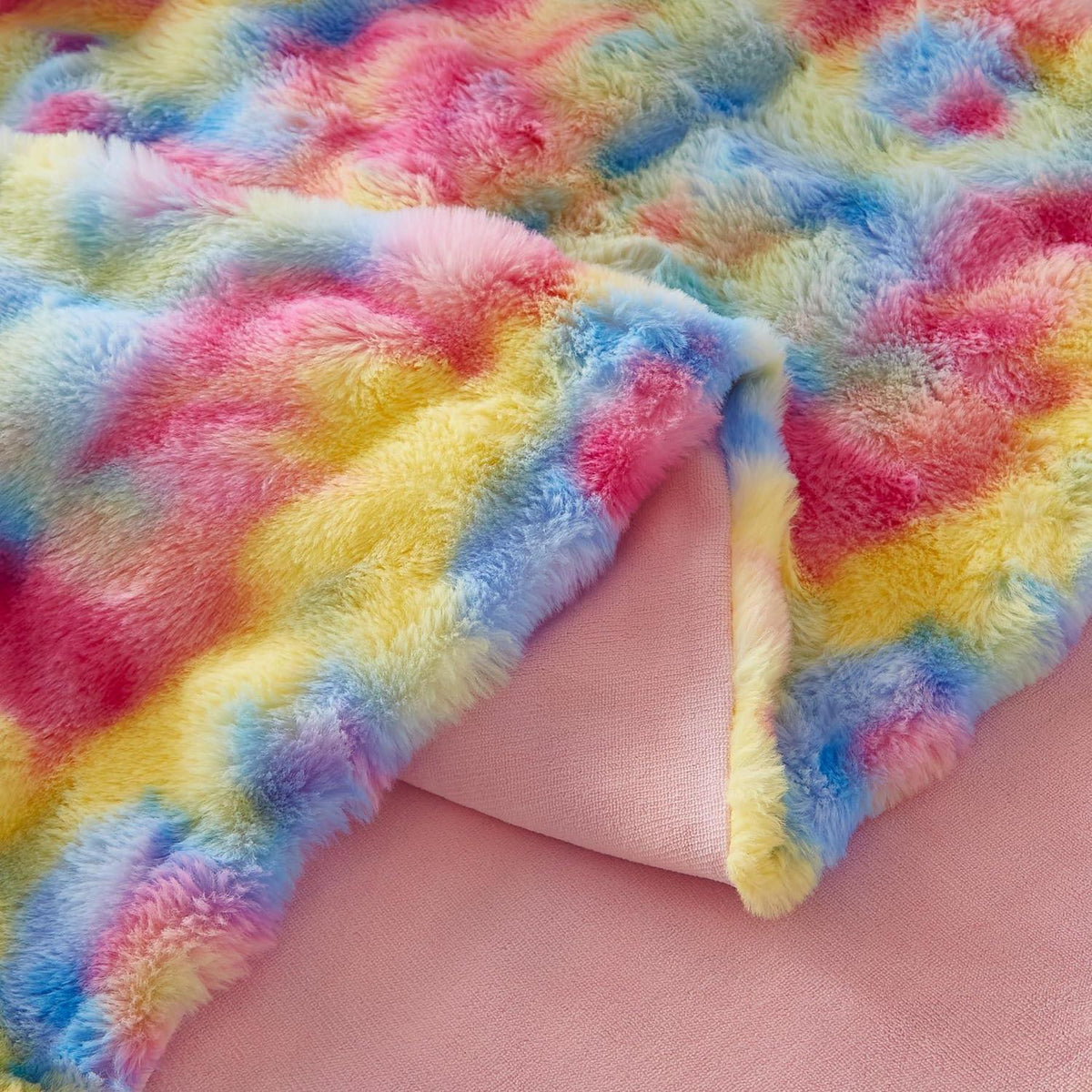 Plüsch Bettwäsche Set Winterwarm Regenbogen Bunt 220x240 cm