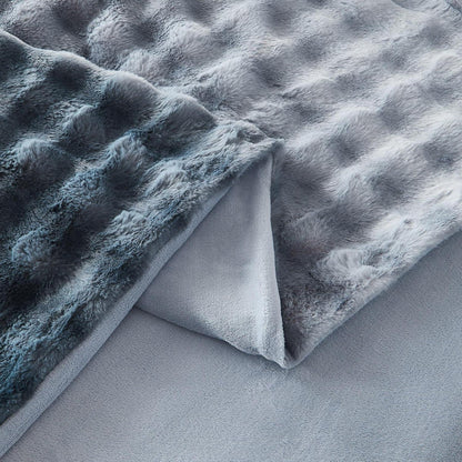 Langhaar Plüsch Bettwäsche Set 200x220 Grau Blau Winterwarm