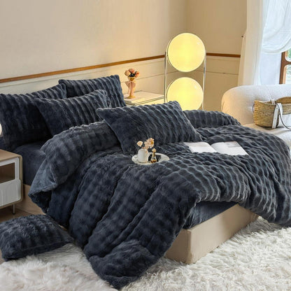 Plüsch Bettwäsche Set Grau 200x220 cm - Winterwarm & Kuschelig