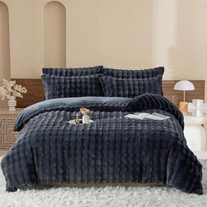Plüsch Bettwäsche Set Grau 200x220 cm - Winterwarm & Kuschelig