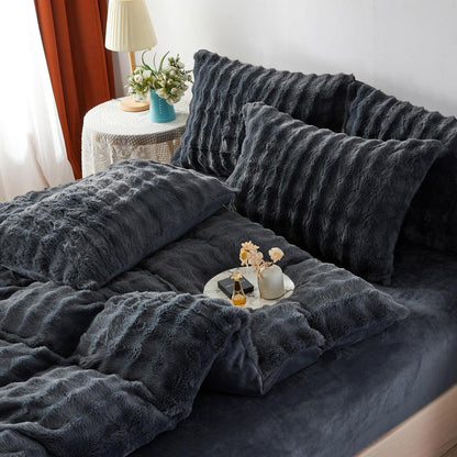 Plüsch Bettwäsche Set Grau 200x220 cm - Winterwarm & Kuschelig
