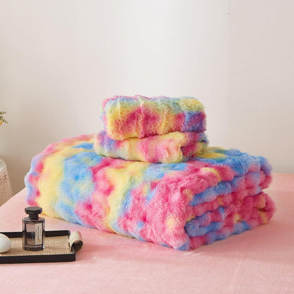 Plüsch Bettwäsche Set Winterwarm Regenbogen Bunt 155x220 cm
