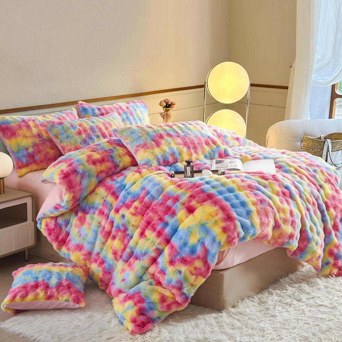 Plüsch Bettwäsche 135x200 Winter Regenbogen Bunt, Superweich