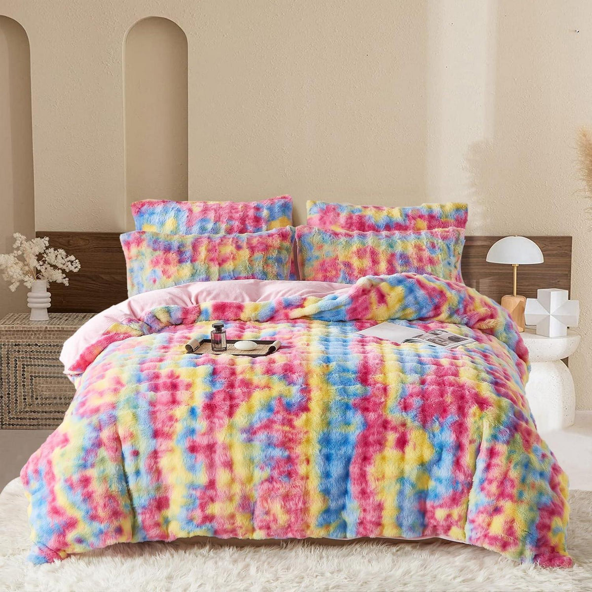 Plüsch Bettwäsche 135x200 Winter Regenbogen Bunt, Superweich