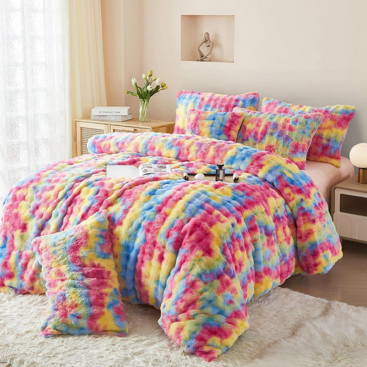 Plüsch Bettwäsche 135x200 Winter Regenbogen Bunt, Superweich