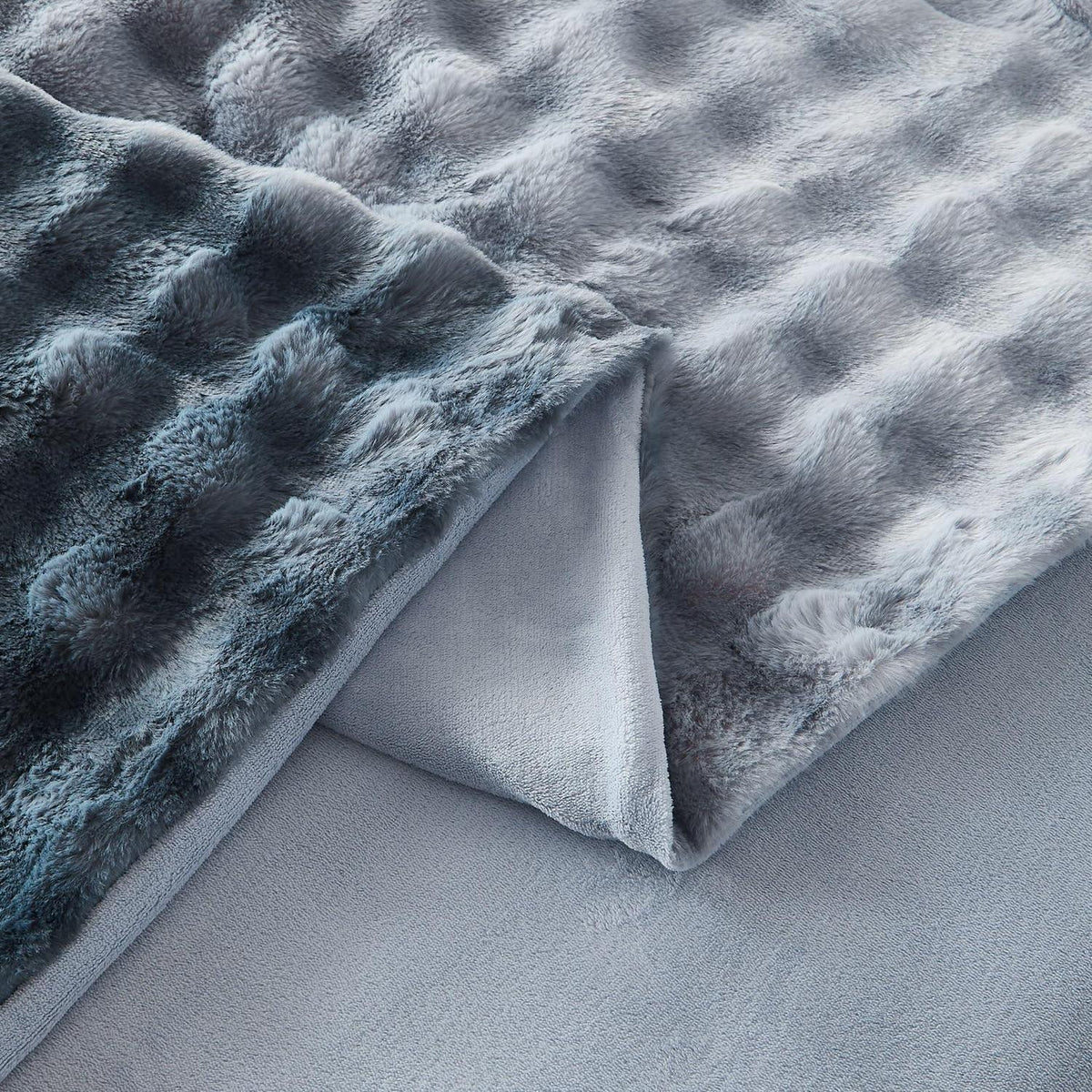 Langhaar Plüsch Bettwäsche Set Grau Blau Winterwarm