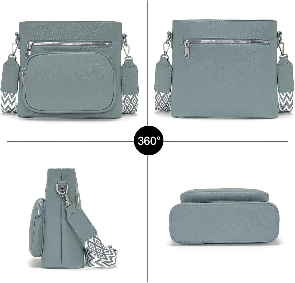 Crossbody Umhängetasche Damen Mittelgroß Graublau Veganes Leder