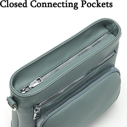 Damen Umhängetasche Veganes Leder Mittelgroß Crossbody Graublau