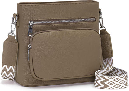 Umhängetasche Damen Mittelgroß Crossbody Bag Veganes Leder Khaki