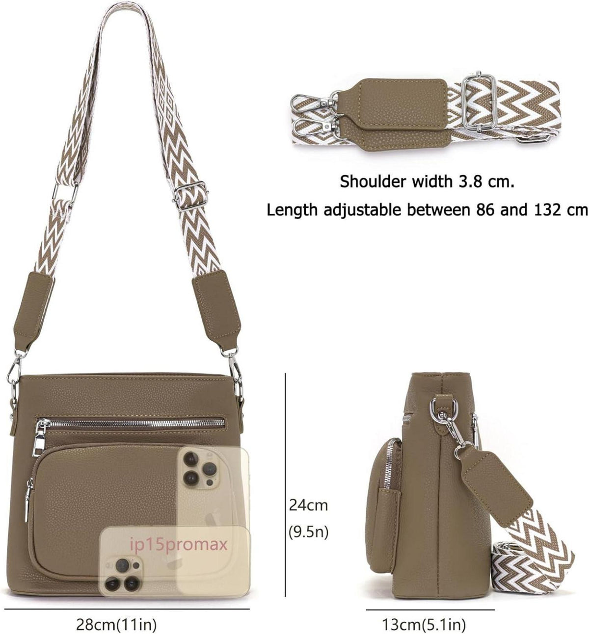 Umhängetasche Damen Mittelgroß Veganes Leder Handtasche