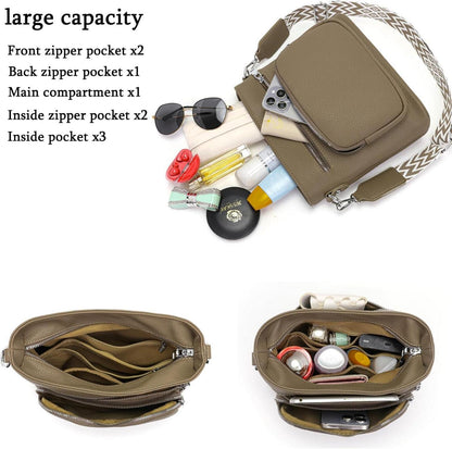 Umhängetasche Damen Mittelgroß Crossbody Bag Veganes Leder Khaki