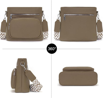 Snmoec Umhängetasche Damen Mittelgroß Veganes Leder Beige Kreuzkörper Tasche