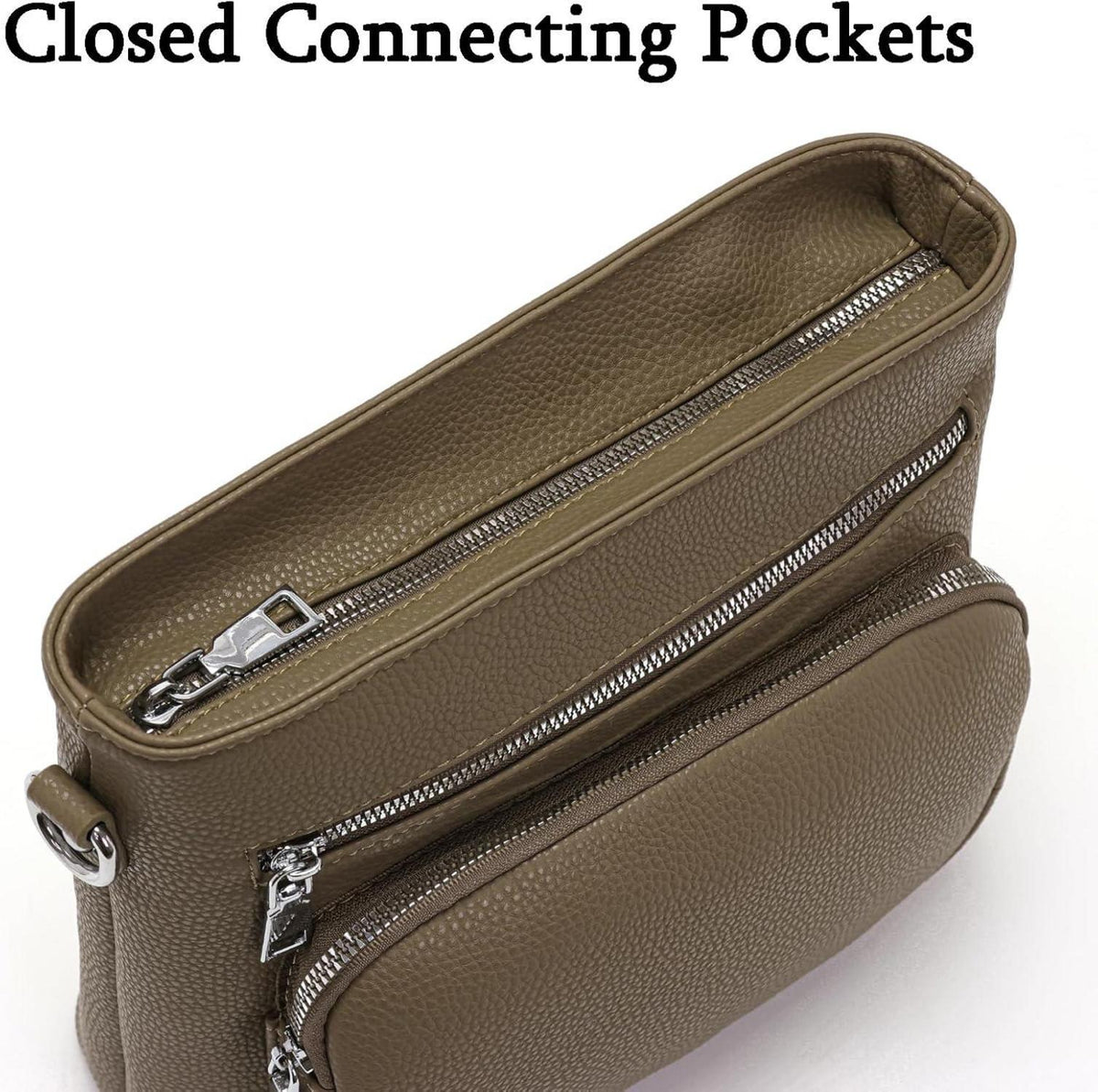 Umhängetasche Damen Mittelgroß Crossbody Bag Veganes Leder Khaki