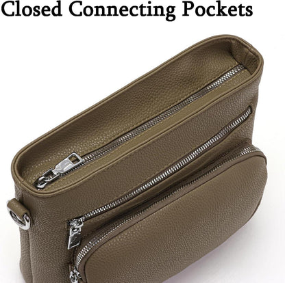 Umhängetasche Damen Mittelgroß Crossbody Bag Veganes Leder Khaki