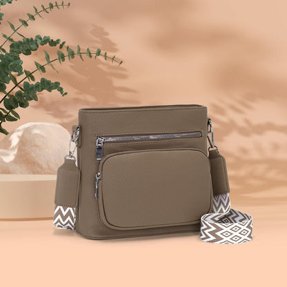 Umhängetasche Damen Mittelgroß Crossbody Bag Veganes Leder Khaki