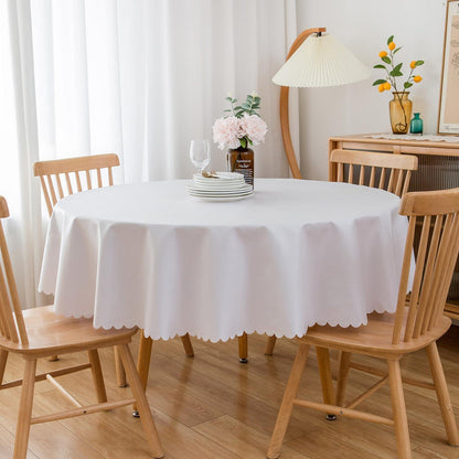 Runde Baumwoll-Leinen Tischdecke wasserabweisend 260 cm Weiß