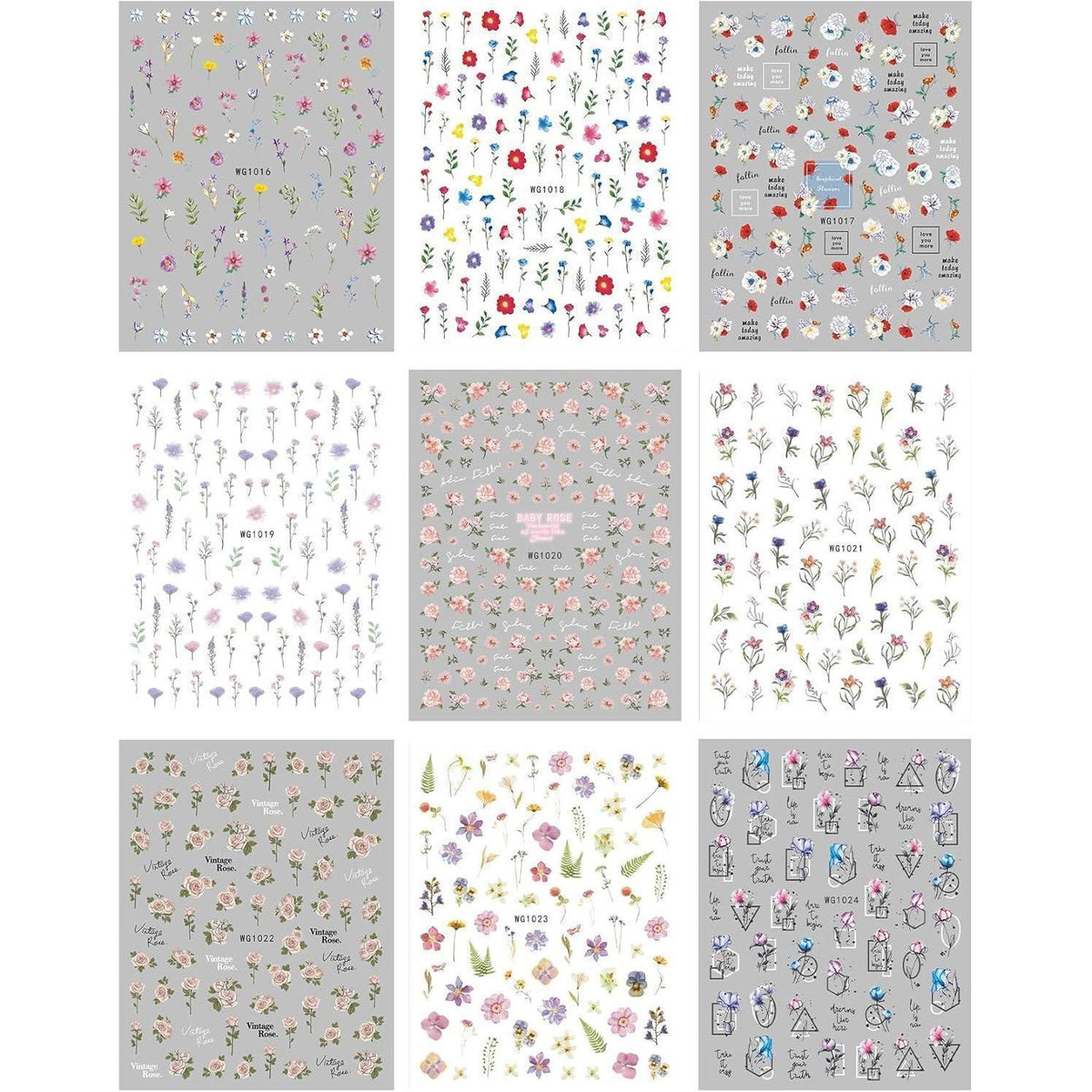 Blumen Nagelsticker - 9 Blatt Nail Art Aufkleber Frühling Sommer