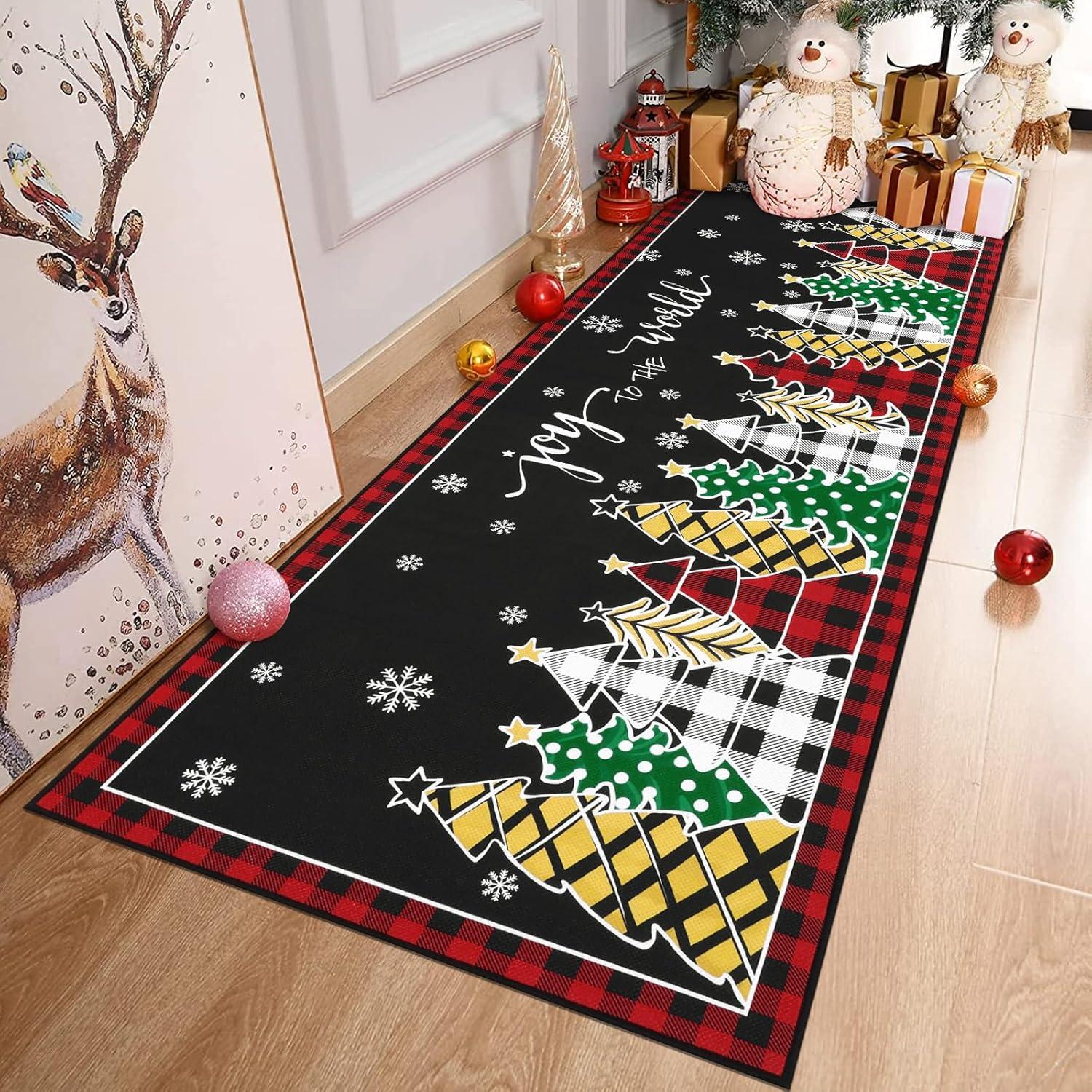 Weihnachtsläufer Teppich rutschfest Schwarz Winter 60 x 180