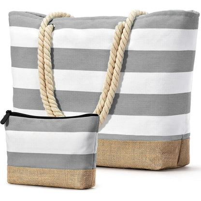 XXL Strandtasche Damen mit Reißverschluss, wasserdicht, hellgrau