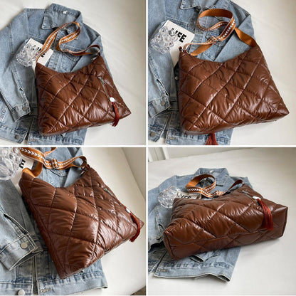 Damen Puffer Schultertasche Winter Umhängetasche