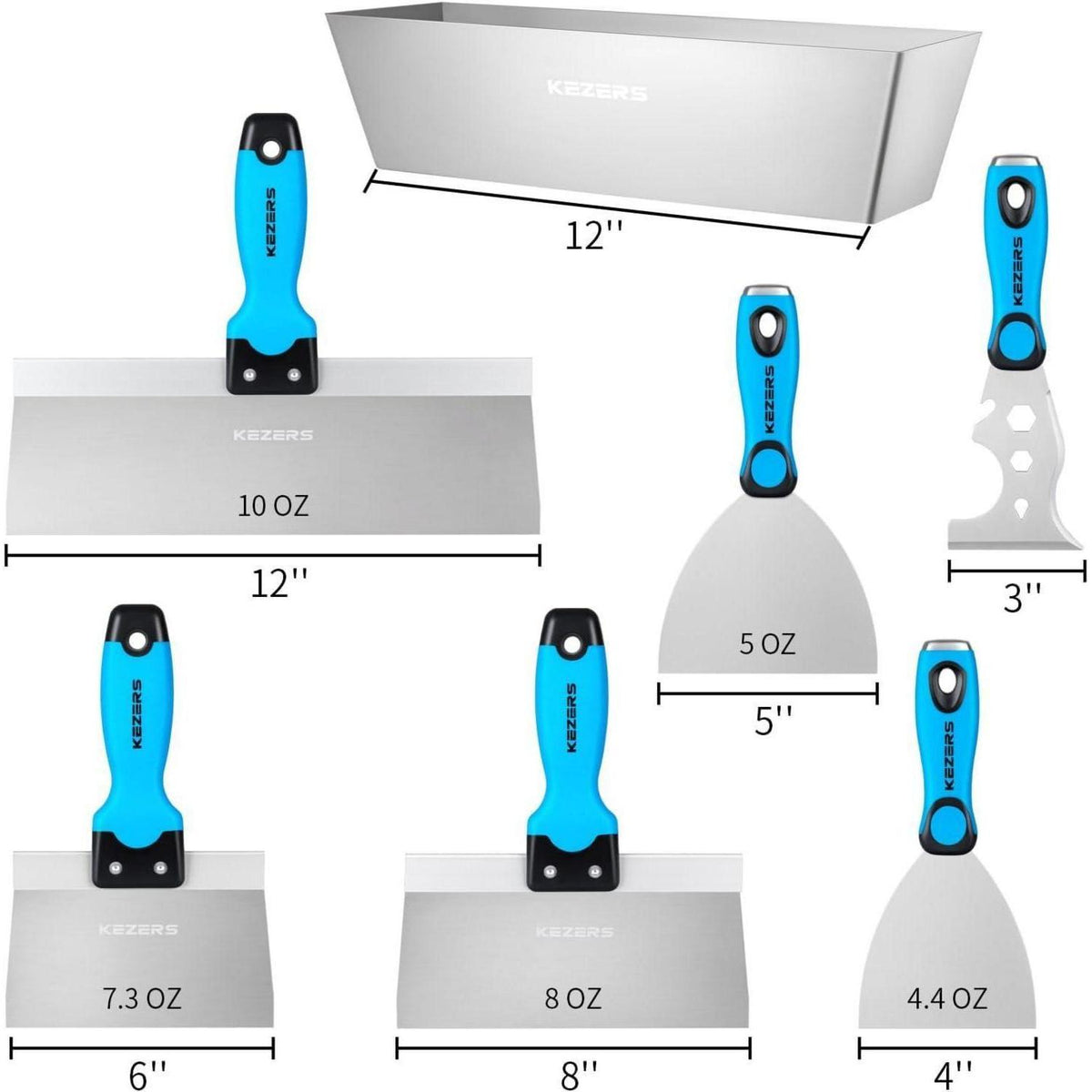 7-teiliges Spachtel Set Edelstahl mit Spachtelkasten