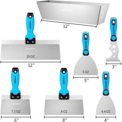 7-teiliges Spachtel Set Edelstahl mit Spachtelkasten