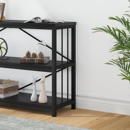 Vielseitiges Standregal Holz Schwarz 3 Ebenen Bücherregal 34x178x74 cm