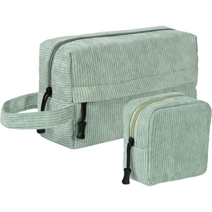 Cord Kosmetiktasche Set Damen Grün mit Aufhänger und Täschchen