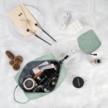 Cord Kosmetiktasche Set Damen Grün mit Aufhänger und Täschchen