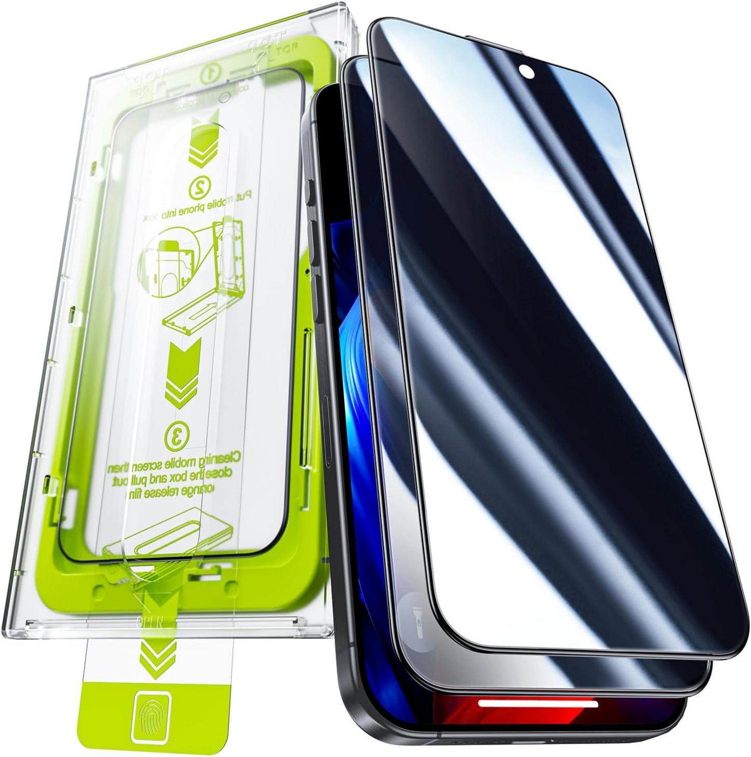 WSKEN iPhone 16/15 Panzerglas Privacy Displayschutz 2er Set