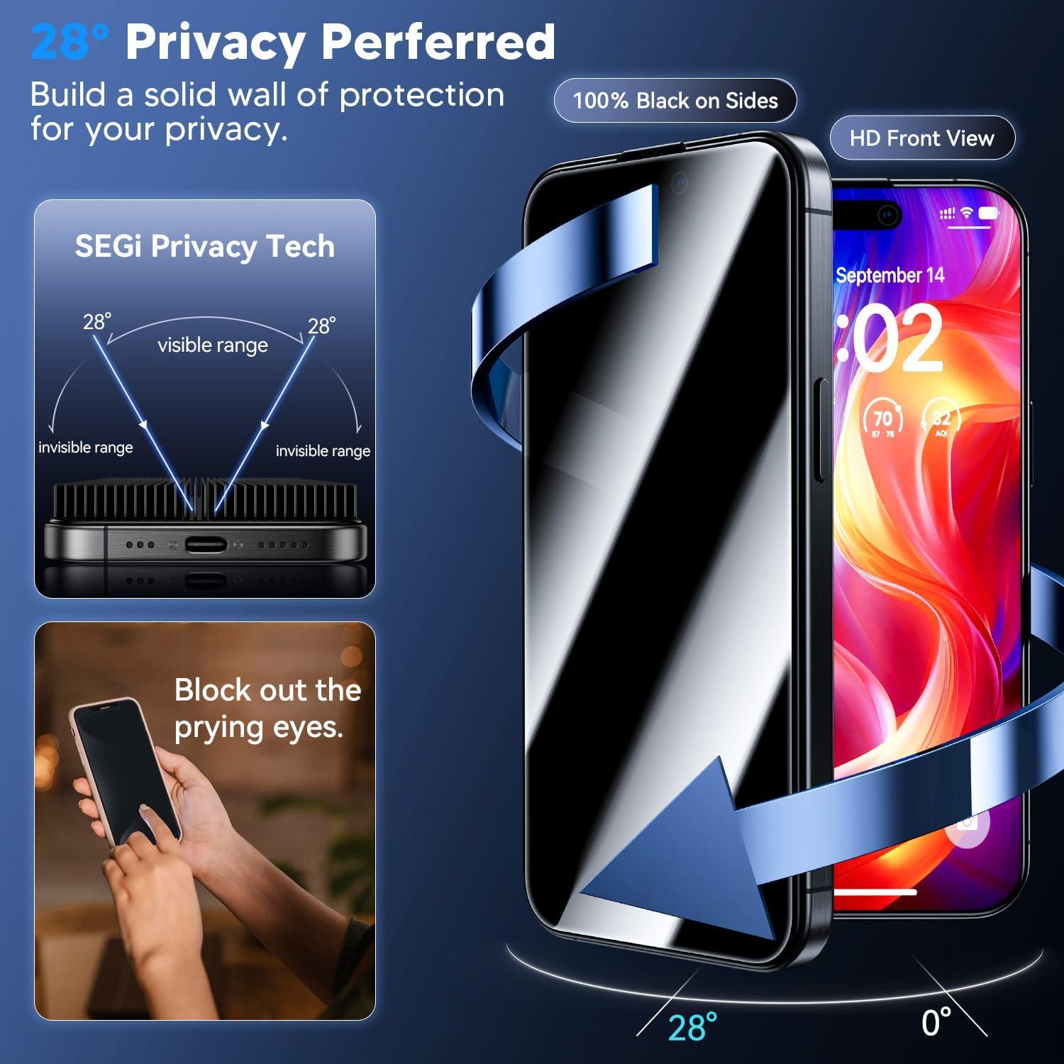 WSKEN iPhone 16/15 Panzerglas Privacy Displayschutz 2er Set