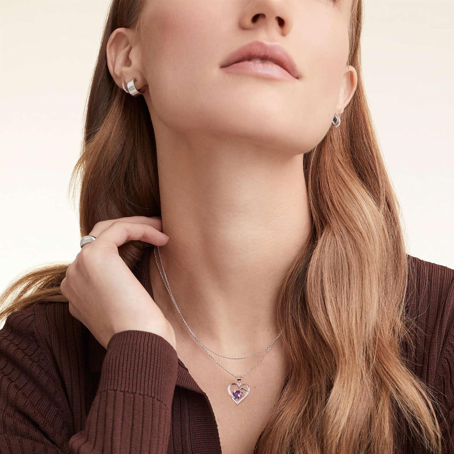 Damen Halskette 925 Silber Herz Anhänger Schmuck violett