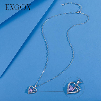 EXGOX Damen Halskette Herz Anhänger 925 Silber Geschenk Schmuck