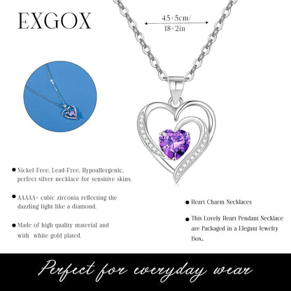 925 Sterling Silber Herz Halskette für Damen Violett 5A CZ