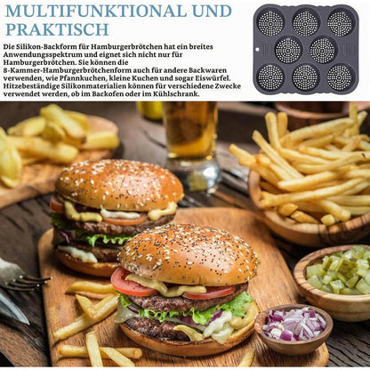 Silikon Backform für Burger Buns – 8 Kavitäten, Antihaft & Vielseitig
