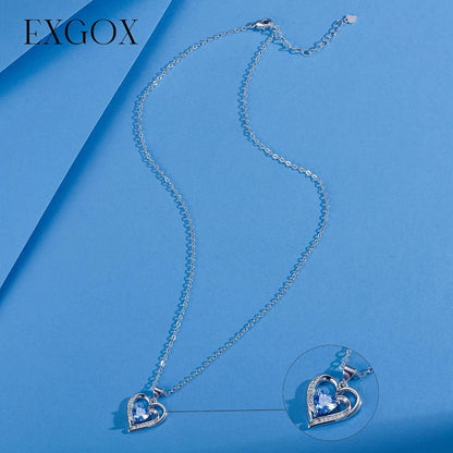 Damen Halskette 925 Silber Herz Anhänger Kette Schmuck Geschenk - Blau