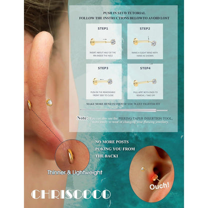 G23 Titan Labret Piercing mit CZ, 3er Set, 16G/18G/20G