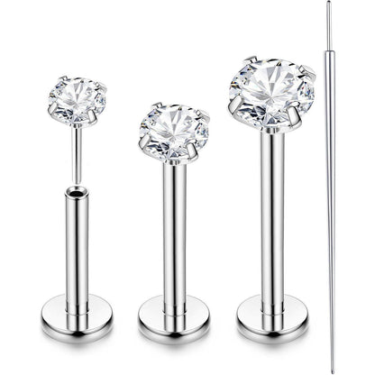 G23 Titan Labret Piercing mit CZ Stein, 3er Set