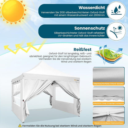 3x3m Faltpavillon wasserdicht mit Seitenwänden & Sandsäcken