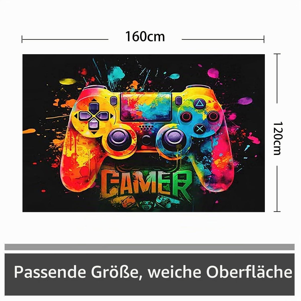 Gaming Teppich 120x160 cm - Rutschfest & Waschbar für Gamer Zimmer
