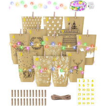 GRANDFUN Papiertüten Adventskalender mit Lichterkette & 24