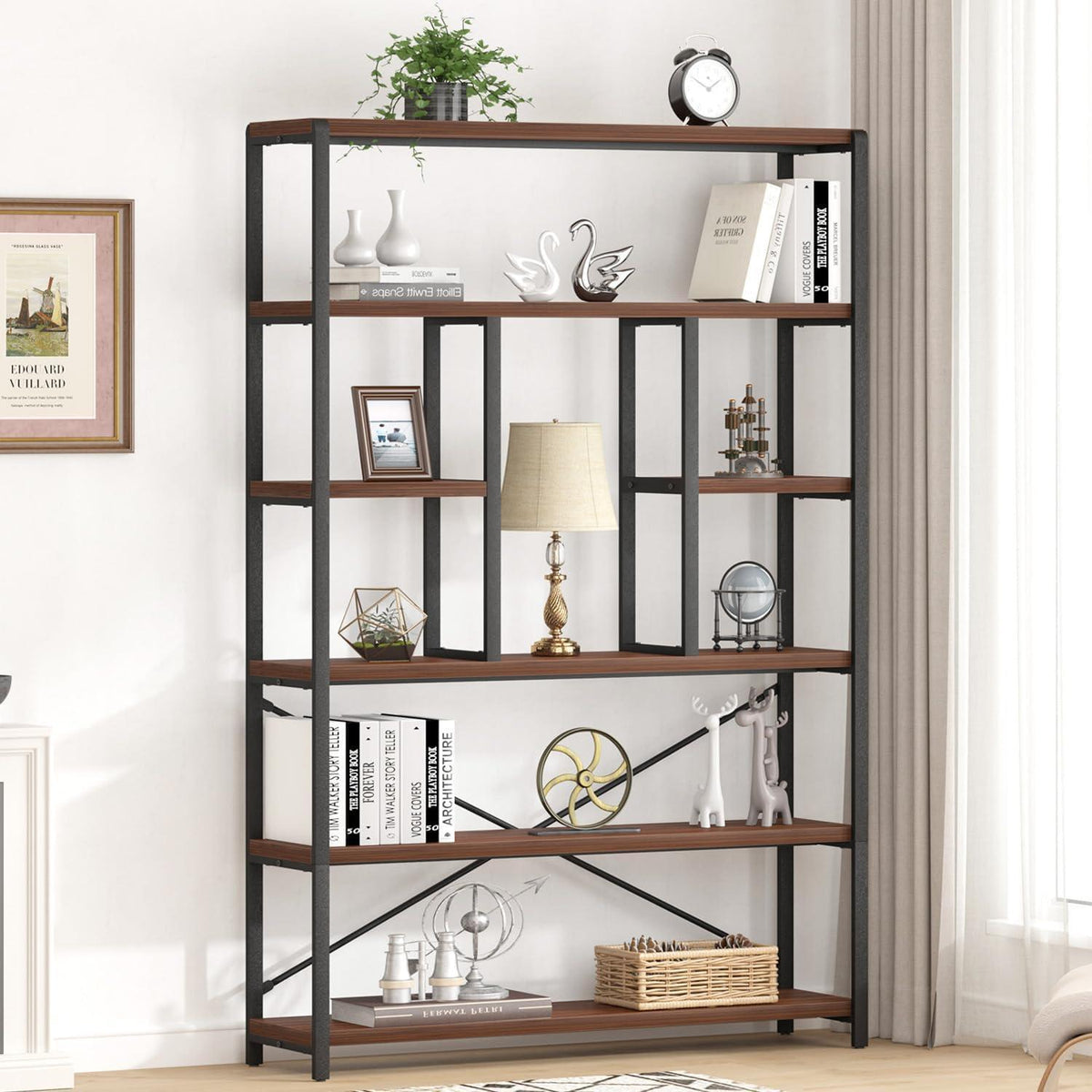 6-Ebenen Bücherregal Industrie Design 180cm Walnuss